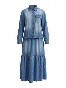 Balvessa Women's Pleated Casual Party Summer Denim Dress - Blue - View 5