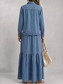 Balvessa Women's Pleated Casual Party Summer Denim Dress - Blue - View 2