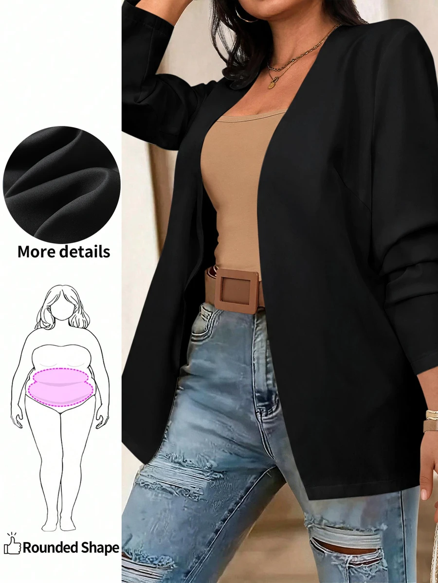 EMERY ROSE Plus Size Solid Long Sleeve Blazer, Fashion For Summer Graduation, Back To School, Teacher For Women Fall For Women Autumn - Black - View 1