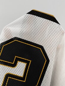 Coolane Women's Spring And Summer Y2K Streetwear Vintage Breathable Mesh Graphics Number Pattern Football T-Shirt,Summer Top - Black and White - View 5