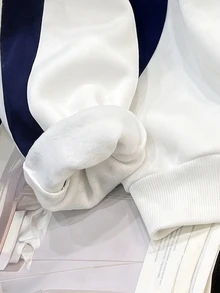 SHEIN 青少年女孩拼色字母印花寬鬆休閒連帽衛衣 秋冬款 - 白色 - 查看 9