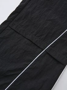 SHEIN Cheerettes 女款彈性腰寬腿寬鬆休閒運動長褲 - 黑色 - 查看 9