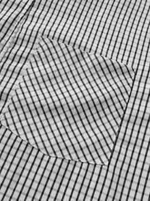SUMWON Cropped Boxy Checked Shirt With Frog Toggle Closures Asymmetric Placket And Chest Pocket Short Sleeve Summer Layering Top - Black and White - View 3