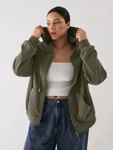 YARNWELL Women's Blend Zip Up Jacket With Pockets Metal Zipper Hoodie, Casual Everyday Essential For Daily, Travel & Loungewear - Green - View 3