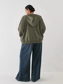 YARNWELL Women's Blend Zip Up Jacket With Pockets Metal Zipper Hoodie, Casual Everyday Essential For Daily, Travel & Loungewear - Green - View 2
