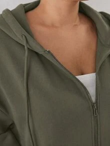 YARNWELL Women's Blend Zip Up Jacket With Pockets Metal Zipper Hoodie, Casual Everyday Essential For Daily, Travel & Loungewear - Green - View 5