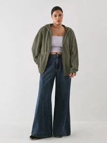 YARNWELL Women's Blend Zip Up Jacket With Pockets Metal Zipper Hoodie, Casual Everyday Essential For Daily, Travel & Loungewear - Green - View 9