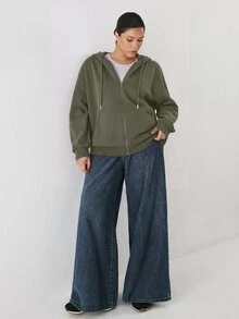 YARNWELL Women's Blend Zip Up Jacket With Pockets Metal Zipper Hoodie, Casual Everyday Essential For Daily, Travel & Loungewear - Green - View 4