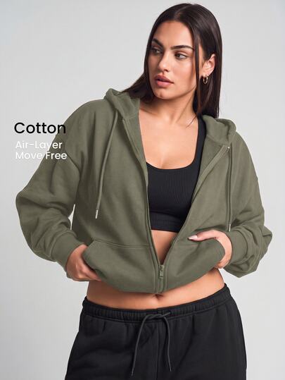 YARNWELL Women's Cotton Blend Zip Up Jacket With Pockets Metal Zipper Hoodie, Casual Everyday Essential For Daily, Travel & Loungewear