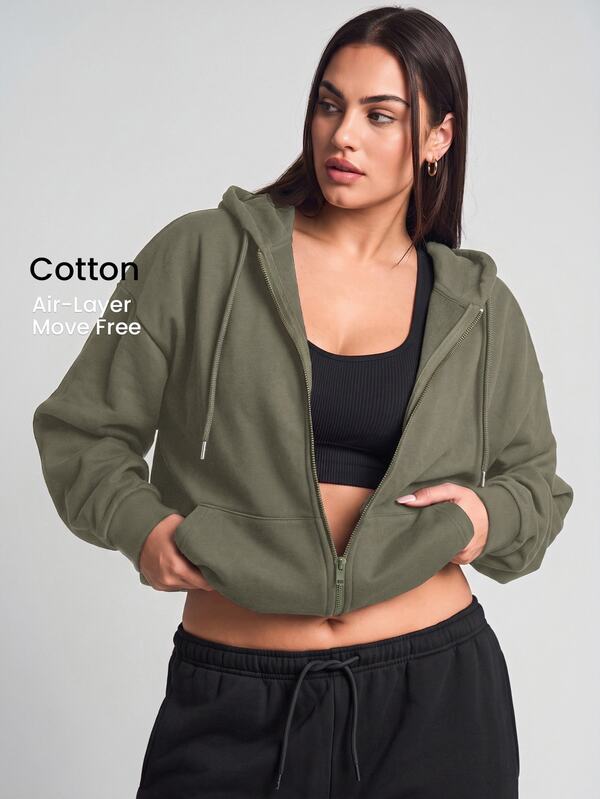 YARNWELL Women's Cotton Blend Zip Up Jacket With Pockets Metal Zipper Hoodie, Casual Everyday Essential For Daily, Travel & Loungewear