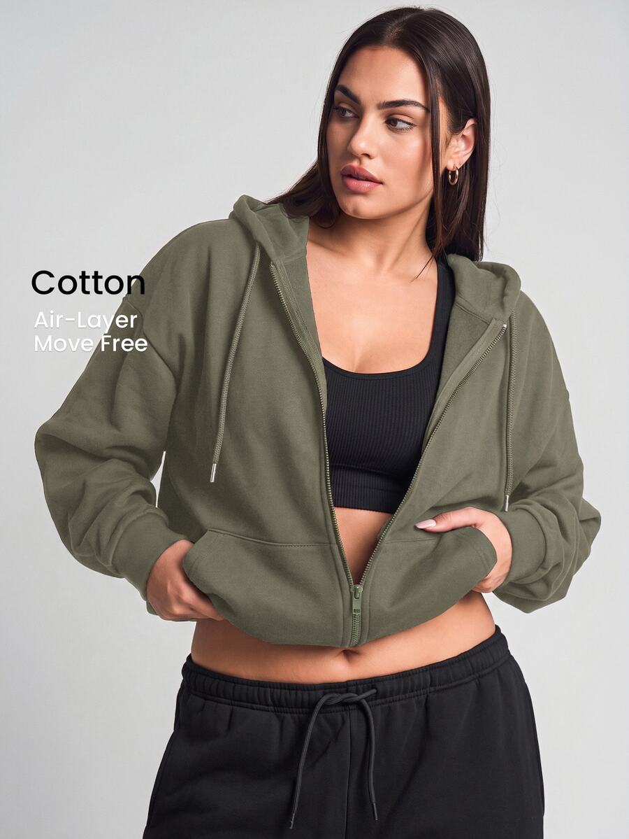 YARNWELL Women's Blend Zip Up Jacket With Pockets Metal Zipper Hoodie, Casual Everyday Essential For Daily, Travel & Loungewear - Green - View 1