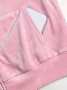 Sweetra Autumn/Winter Simple Basic Casual Commute Style Sweet Pink Short Zip-Up Hoodie & Long Pants 2 Pieces Set With Collegiate Sporty Vibe - Pink - View 6
