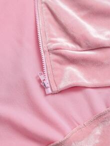 Sweetra Autumn/Winter Simple Basic Casual Commute Style Sweet Pink Short Zip-Up Hoodie & Long Pants 2 Pieces Set With Collegiate Sporty Vibe - Pink - View 7
