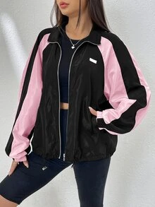 SHEIN EZwear Áo khoác gió kéo khóa phối màu xuân tay raglan gấu rút cho mùa thu/đông - Nhiều màu - Xem 4