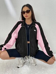 SHEIN EZwear Áo khoác gió kéo khóa phối màu xuân tay raglan gấu rút cho mùa thu/đông - Nhiều màu - Xem 7