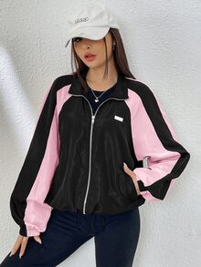 SHEIN EZwear Áo khoác gió kéo khóa phối màu xuân tay raglan gấu rút cho mùa thu/đông - Nhiều màu - Xem 6