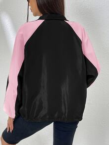 SHEIN EZwear Áo khoác gió kéo khóa phối màu xuân tay raglan gấu rút cho mùa thu/đông - Nhiều màu - Xem 2