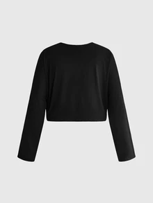 ROMWE Goth Casual Versatile Deep V-Neck Loose Fit Plus Size Women's Batwing Sleeve T-Shirt - Black - View 6
