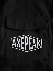AXEPEAK Men's Letter Print Short Sleeve Shirt And Shorts Casual Set - Black - View 7