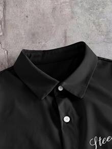 AXEPEAK Men's Letter Print Short Sleeve Shirt And Shorts Casual Set - Black - View 8