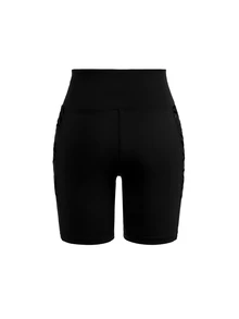 SHEIN Cheerettes Solid Color High Waist Seamless Athletic Shorts - Black - View 4