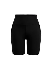 SHEIN Cheerettes Solid Color High Waist Seamless Athletic Shorts - Black - View 3