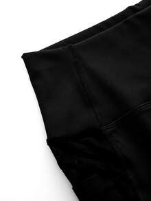 SHEIN Cheerettes Solid Color High Waist Seamless Athletic Shorts - Black - View 5