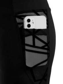 SHEIN Cheerettes Solid Color High Waist Seamless Athletic Shorts - Black - View 9