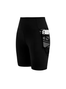 SHEIN Cheerettes Solid Color High Waist Seamless Athletic Shorts - Black - View 8
