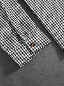 ROMWE MEN Men's Autumn Casual Plaid Tie Shirt - Black and White - View 6