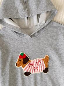 Comfortcana Women's Dachshund Dog Graphic Drop Shoulder Long Sleeve Hooded Sweatshirt, Autumn, Winter, Elegant Casual Party Everyday School Cute Tops Grey - Light Grey - View 4