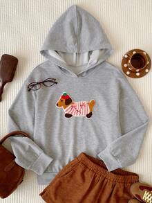 Comfortcana Women's Dachshund Dog Graphic Drop Shoulder Long Sleeve Hooded Sweatshirt, Autumn, Winter, Elegant Casual Party Everyday School Cute Tops Grey - Light Grey - View 6