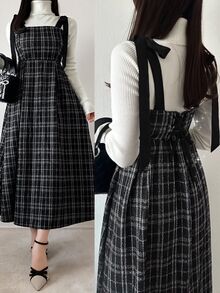 FRIFUL Women's Elegant Versatile Plaid Fashion Dress Fall - Black - View 7