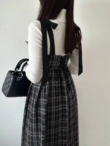 FRIFUL Women's Elegant Versatile Plaid Fashion Dress Fall - Black - View 1