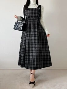 FRIFUL Women's Elegant Versatile Plaid Fashion Dress Fall - Black - View 4