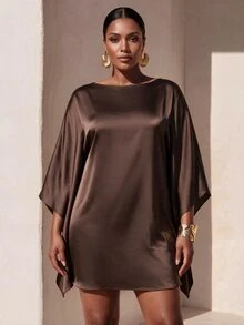 Zivah New Fall/Winter Plus Size Women's Brown Cape With Batwing Sleeves Mini Skirt/Vacation/Elegant/Holiday/Party/Festival/Boho/Concert/Office/Commuting - Brown - View 6