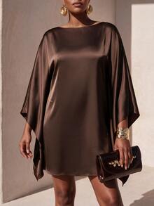 Zivah New Fall/Winter Plus Size Women's Brown Cape With Batwing Sleeves Mini Skirt/Vacation/Elegant/Holiday/Party/Festival/Boho/Concert/Office/Commuting - Brown - View 7