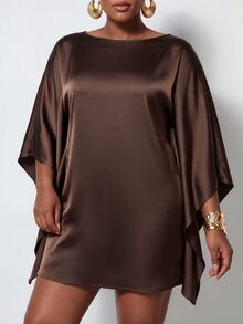 Zivah New Fall/Winter Plus Size Women's Brown Cape With Batwing Sleeves Mini Skirt/Vacation/Elegant/Holiday/Party/Festival/Boho/Concert/Office/Commuting - Brown - View 8
