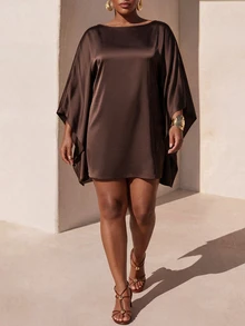 Zivah New Fall/Winter Plus Size Women's Brown Cape With Batwing Sleeves Mini Skirt/Vacation/Elegant/Holiday/Party/Festival/Boho/Concert/Office/Commuting - Brown - View 9