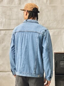 Norleigh 男士哥特风长袖休闲加厚牛仔外套，街头风，秋/春季 - 藍色 - 查看 7