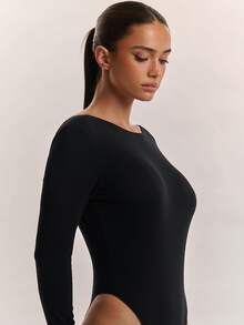 SHEIN BAE Black Sexy Backless Basic Long Sleeve Bodysuit - Black - View 6