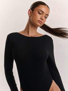 SHEIN BAE Black Sexy Backless Basic Long Sleeve Bodysuit - Black - View 7