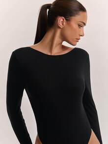 SHEIN BAE Black Sexy Backless Basic Long Sleeve Bodysuit - Black - View 5