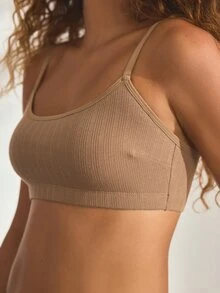 Ocili Women's Comfortable Cotton Rib Knit Bra - Coffee Brown - View 6