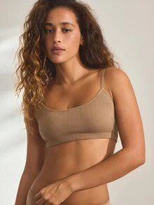 Ocili Women's Comfortable Cotton Rib Knit Bra - Coffee Brown - View 3