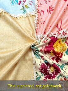Selamara Boho Patchwork Floral Short Sleeve Tee Vintage Raw Edge Loose Crew Neck Top - White - View 6
