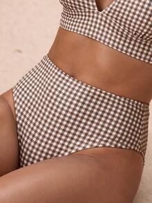 Costavie 2026 Spring/Summer Brown Plaid Random Print Deep V-Neck Backless High Waist Bikini Set For Women - Multicolor - View 3