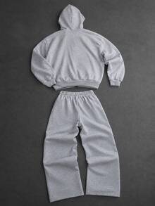 SLATEMANN Men's Solid Color Hoodie Long Sleeve Jacket And Sweatpants Casual Daily Set - Grey - View 6