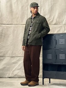 Norleigh Autumn/Winter New Men's Long Sleeve Jacket, Lapel Collar Casual Fashion Versatile Jacket, Multi-Pocket Military Green Button Work Jackets - Khaki - View 10