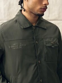 Norleigh Autumn/Winter New Men's Long Sleeve Jacket, Lapel Collar Casual Fashion Versatile Jacket, Multi-Pocket Military Green Button Work Jackets - Khaki - View 6